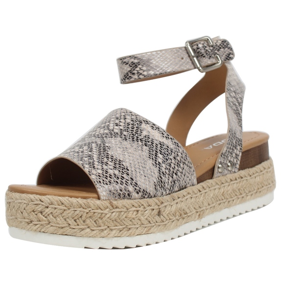 Shoes - Beige Python Open Toe Halter Ankle Strap Espadrill